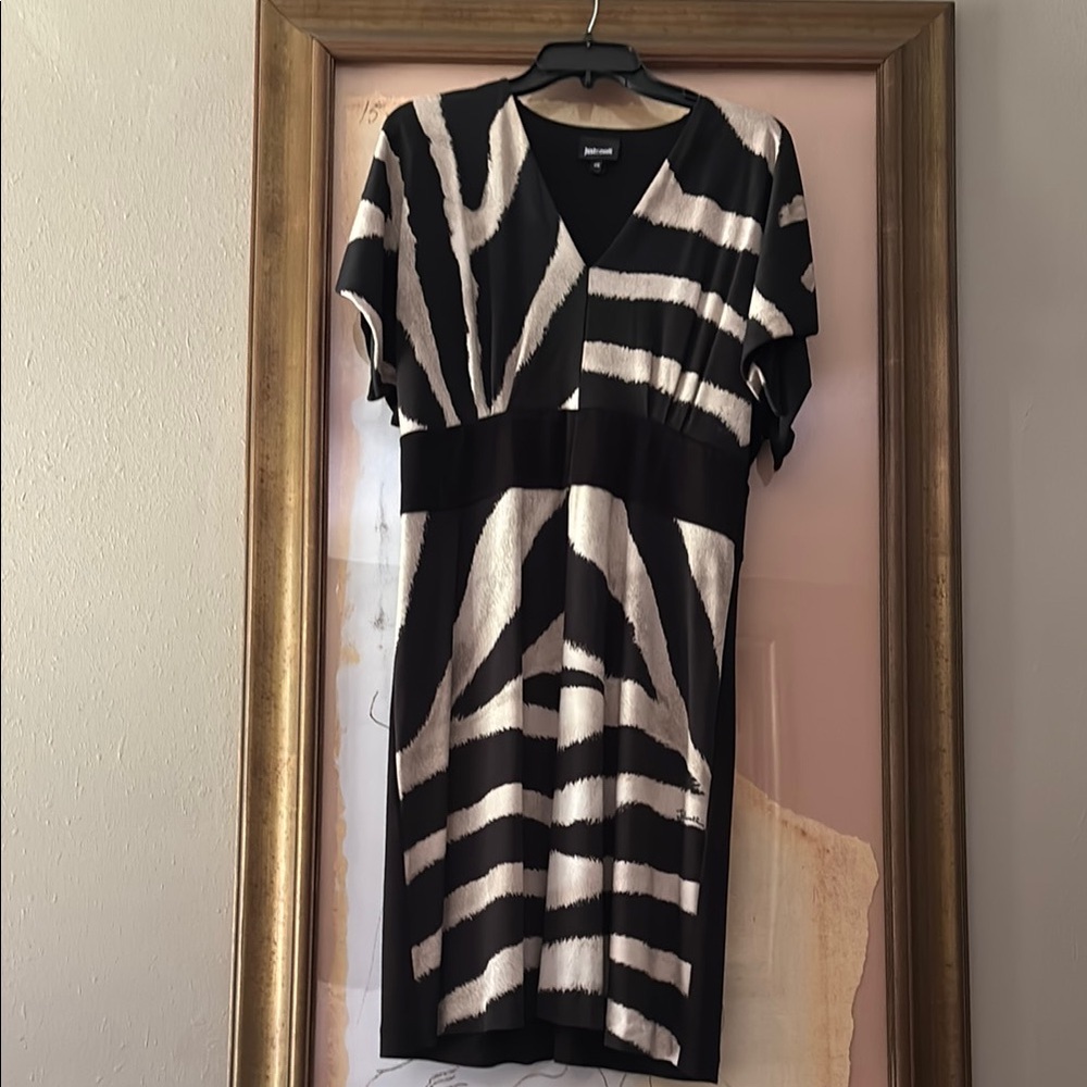 Just Cavalli Black and White Flutter Sleeve Mini Dress